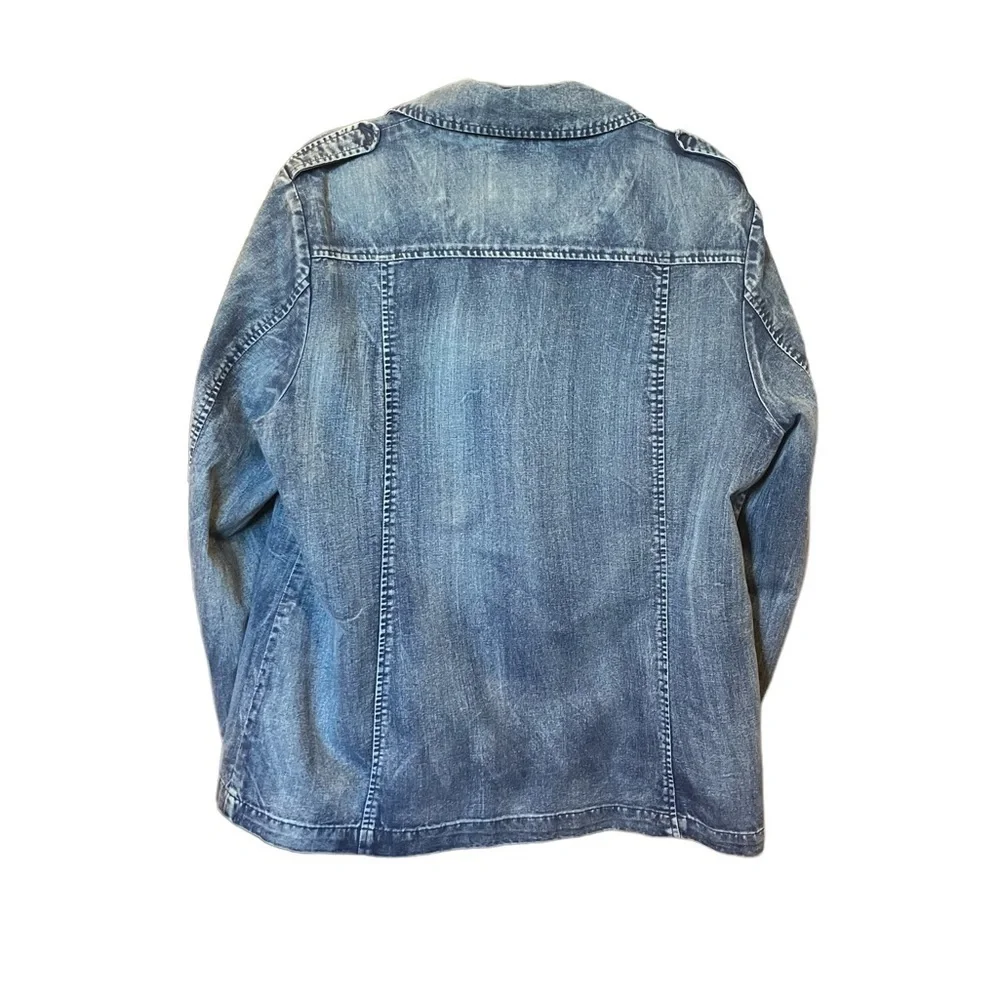 Sam Edelman Denim Jacket Snap Placket Pocket Medium Wash Size XL